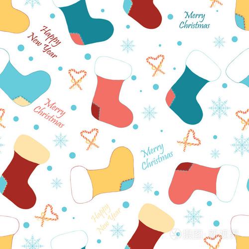 圣诞节与圣诞老人袜子和甜甘蔗包装纸,在白色的背景.矢量图
